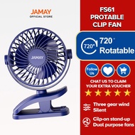 JAMAY FS61 720° Spin Light Portable Hand Mini Clip Cooling Fan Baby Stroller Office Table USB Charge Kipas (5000mAh)夹子风扇