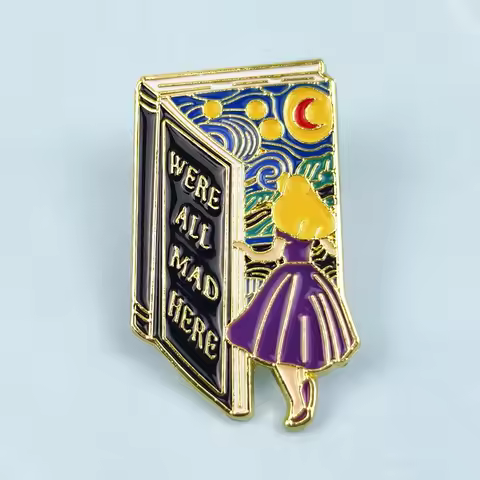 Vincent Van Gogh Starry Night And Alice-Enamel Pin Starry Moon Night And Princess Alloy Brooch Carto