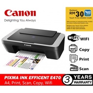 Canon PIXMA E470 All-In-One WIRELESS Printer Free Photo Paper 30 sheets | Free Jusco Voucher RM10 | 