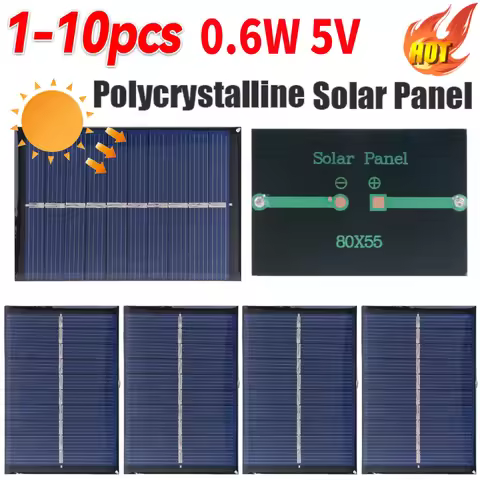 1-10PCS 0.6W 5V Solar Panel Portable 120mA Battery Charger Outdoor Mini Solar Charger 80x55mm Outdoo