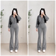 Alora Terno Flare Pants and Garterize Long Sleeve Top - Minimalist Women'swear with Spanribs Fabric