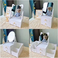 2-Tier Makeup Shelf with Rectangular Desk Mirror, Compact White Cosmetic Shelf, Easy to Assemble.