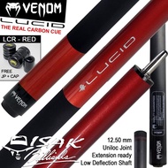 VENOM LUCID CARBON LCR RED CUE UNILOC LOW DEFLECTION STICK BILLIARD - Sports Emporium