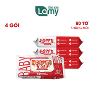 Thùng 10 gói khăn ướt trẻ em Happy Kids gói 80 tờ không mùi giá siêu ưu đãi