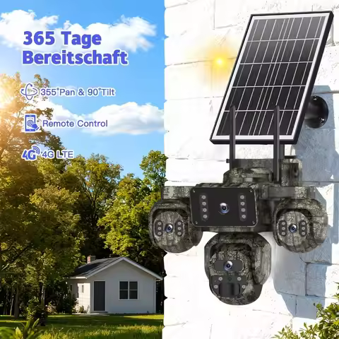 SHIWOJIA AOV 24H Recording Solar-Powered Security 4G Camera 20MP 4 Lens 360° Outdoor Camouflage Surv