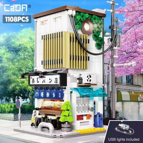 Cada City LED Japanese Steamed Bun House Architecture Building Blocks Friends Shop Figures Bricks To