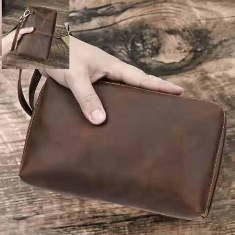 Vintage Men's Clutch Bag RFID Genuine Leather Clutch Wallet Bag Casual Long Purse Large Capacity Tra