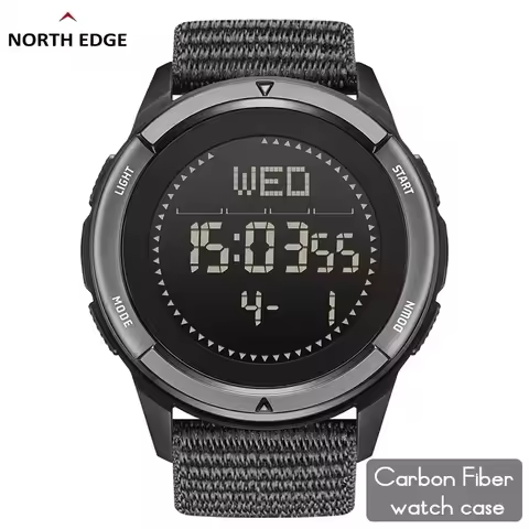 NORTH EDGE Mens Watch ALPS 45mm Metronome Compass Waterproof Carbon Fiber Case Nylon Strap Watches f