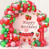 81Pcs DIY Pink Strawberry Balloon Garland Arch Kit Red Geen Latex Balloons and 40inch Number Balloon