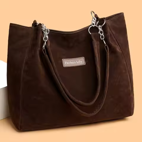 European American Autumn Winter Large Capacity Suede Women's Bag, Vintage Handbags Women Shoulder Ba