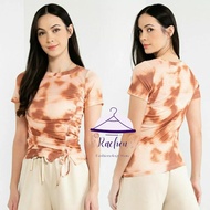 Urban REVIVO~Women's Tops T-Shirt Ruffle Drawstring Tie Dye Tee Top