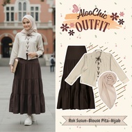 Women's 3-in-1 Hijab Set (Ribbon Blouse, Ruffle Skirt, Bella Square) Trendy Viral Fashion - KA25