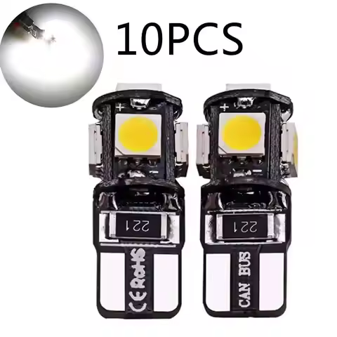 10Pcs T10 Bulbs W5W Canbus 12V 5SMD 5000K White Car Interior Reading Light Wedge Side License Plate 