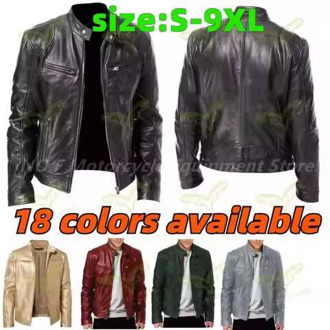 9XL Leather men's sports leather motorcycle leather jacket stand up collar fashionable sports plus s