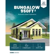 PELAN & 3D RUMAH BANGLO 950KPS (24.5' x 40') KOD RD002