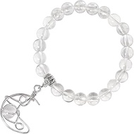 8-9mm Round Crystal Beaded Strand Bracelet for Women Ladies Polished Stone Bracelet with Crescent Mo