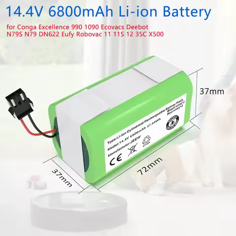 14.4V 6800mAh Li-ion Battery for Conga Excellence 990 1090 Ecovacs Deebot N79S N79 DN622 Eufy Robova