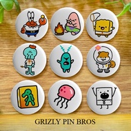 GRIZLY HOUSE PIN BUTTON/BROS CHIBI SPONGEBOB CHARACTER Glossy Size 4.4 Cm