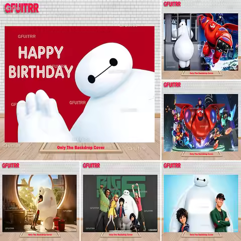 Big Hero Theme Birthday Backdrop Banner Cartoon Hiro Baymax Kids Happy Birthday Party Decoration Ban