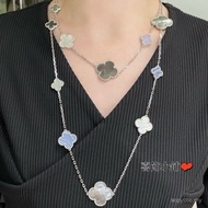 Four-leaf Clover 16 Flower Sterling Silver Agate Fritillary Long Necklace Sweater Chain Women Neckla