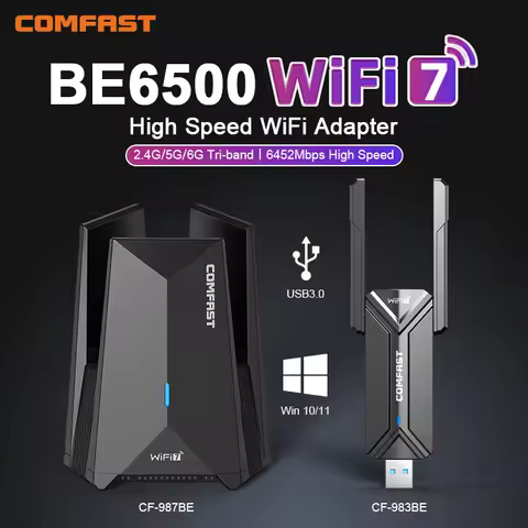 COMFAST WiFi7 USB Adapter BE6500 2.4G&5G&6G Tri-band USB3.0 Dongle 6452Mbps Network Card Free-Drive 