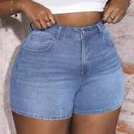 Plus Size Blue Denim Shorts, Casual Skinny Stretch Shorts Summer Summer Outfits For Women Vacation O