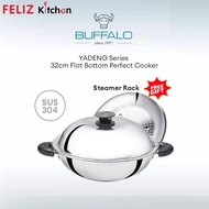 BUFFALO 32cm YADENG Series Flat Bottom Wok BY07(Free SteamerRack)304 Stainless Steel |32cm雅登平底炒锅免费蒸架