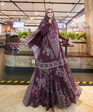 Kameela Syari Maroon Ceruti Babydoll Premium Farfadh Syari by Rayhanco