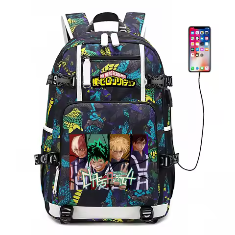 Large Capacity Travel Bagpack MHA Waterproof Boys School Bags USB Charging Laptop Backpack Cosplay O