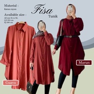 Baju Atasan Tunik Wanita Muslim Fisa Katun Rayon Full Kancing Terbaru