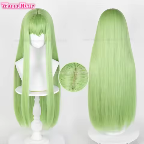 80cm Long Enkidu Synthetic Wig Anime Green Straight Cosplay Anime Wig Heat Resistant Hair Halloween