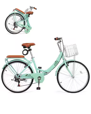24 Inch Foldable Bike Folding Bicycle,7 Speed Beach Cruiser Bike