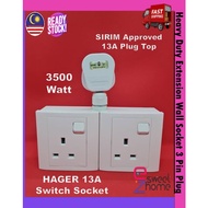 Hager100%FULL Copper 2 Gang Wall Socket Heavy Duty/T adaptor/Wall Socket Extension 3 Pin Plug SIRIM Ready Stock EZ Sweet
