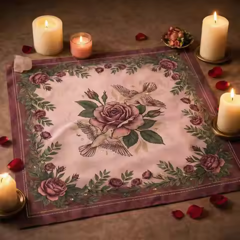 1pc Aphrodite Altar Cloth | Love Ritual Vintage Dove Rose Tarot Reading Cloth | Hellenic Polytheism 