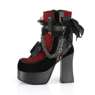 Gothic Style Chain Lace Up Bow Women Short Boots R Round Toe Square Heel Chunky Platform Ankle Boots
