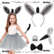 FKILA 4PCS Donkey Costume Set, Bow Tie Tail Nose Donkey Headband,  Animal Funny Donkey Ears Headband