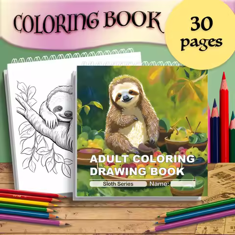 1 pc Unleash Your Creativity with a Premium Adult Coloring Book – Sloth Design for Relaxation and Mi