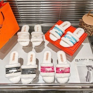 Embroidered Wool Furry Slippers - Cozy Home Slipper for Women