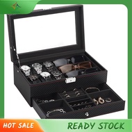 [luxiang.th] Watch Box, Mens Jewelry Box with 6 Slot Watch Case & 3 Slot Sunglasses Organizer, 2 Lay