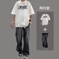 Summer Short-Sleeved Top T-Shirt Half-Sleeved Pure Cotton T688+K37 Jeans Suit S-3XL