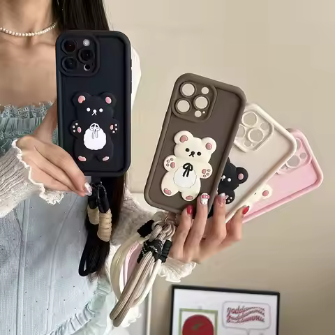 Bear Lanyard Phone Case For Huawei Nova Y91 Y90 Y61 Y71 Y72 Y70 4G Huawei Y9A Y7A Y6S Y8S Y9S Y6P Y8