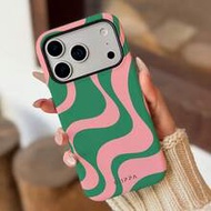 1 ชิ้น เคสโทรศัพท์ดีไซน์คลื่นไม่สมมาตรสีชมพูฐานเขียว สำหรับ Phone 17 Pro Max, เหมาะสำหรับ Phone 16 P