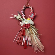 日式祈福紅白注連繩-活力芒草紅粉色系 自選花飾