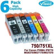 Vileed 6Pk Full Set 750Xl 751Xl Bk C M Y Gy For Canon High Yield Print Ink Cartridge Pgi-750Xl Pgi75