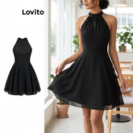 Lovito 女士优雅连衣裙 双层系带后背素色连衣裙 L80ED448