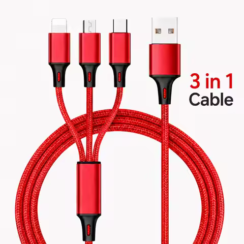 3 in 1 Multi Charging Cable 2.4A Type C Lightning Micro USB Charger Cord 1.2m for iPhone Samsung Xia