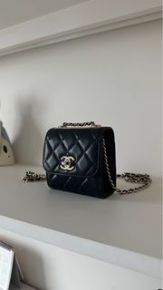 現貨 CHANEL Trendy CC Mini 經典TRENDY菱格紋小羊皮金屬鍊帶斜背小包(黑色81633L)