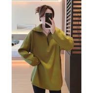 half zip sweatshirt half zipper sweatshirt Solid Color Half-Zipper Casual Wear Loose Mid-Length Swea