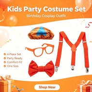 4pcs Set TV English Teacher Character Costume for Boys Girls Orange Hat Glasses Suspenders Bow Tie S