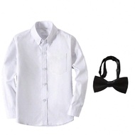Tween Boys Shirts Long Sleeve Shirts Wedding Uniform Party Shirts With Pocket &Tie White Size 6-16Y